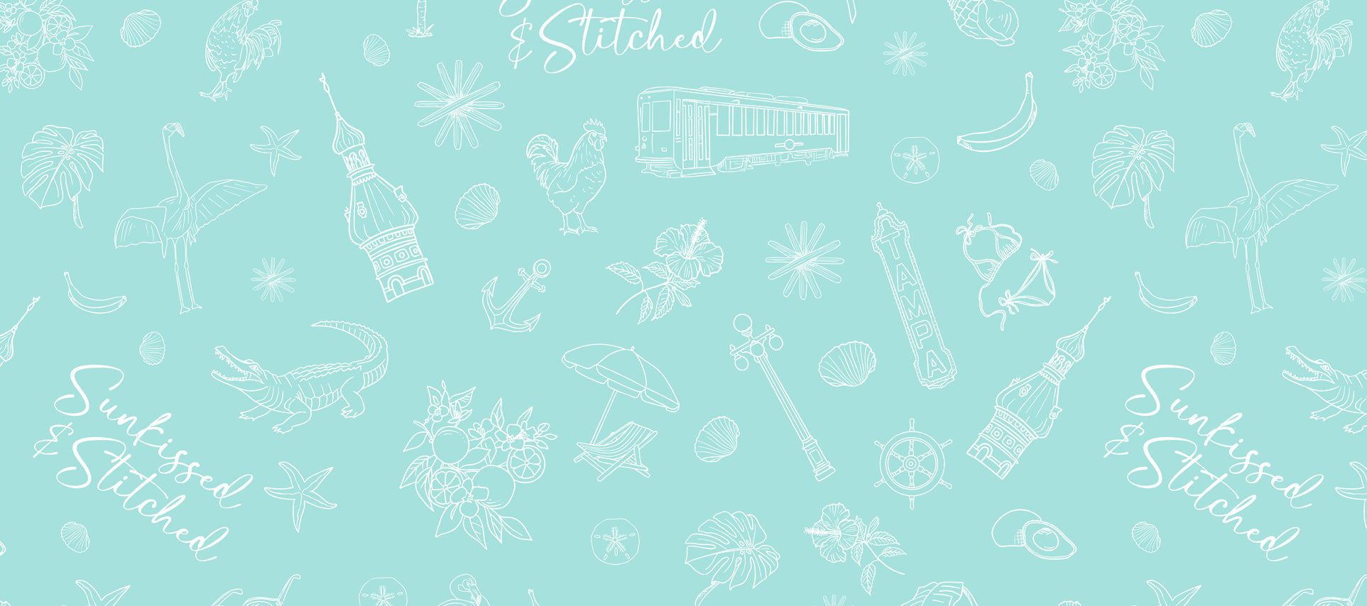 Tampa Bay and Ybor icons with a teal background color