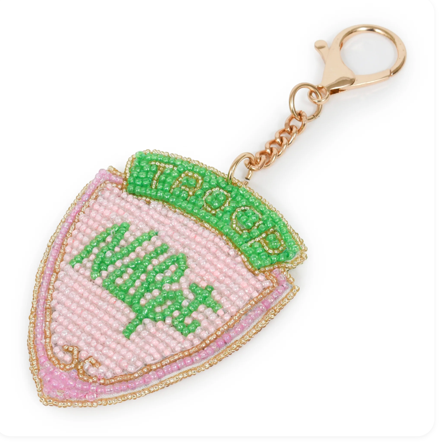 Troop Needlepoint Beaded Gold Scissors and Threader Keychain (double sided)