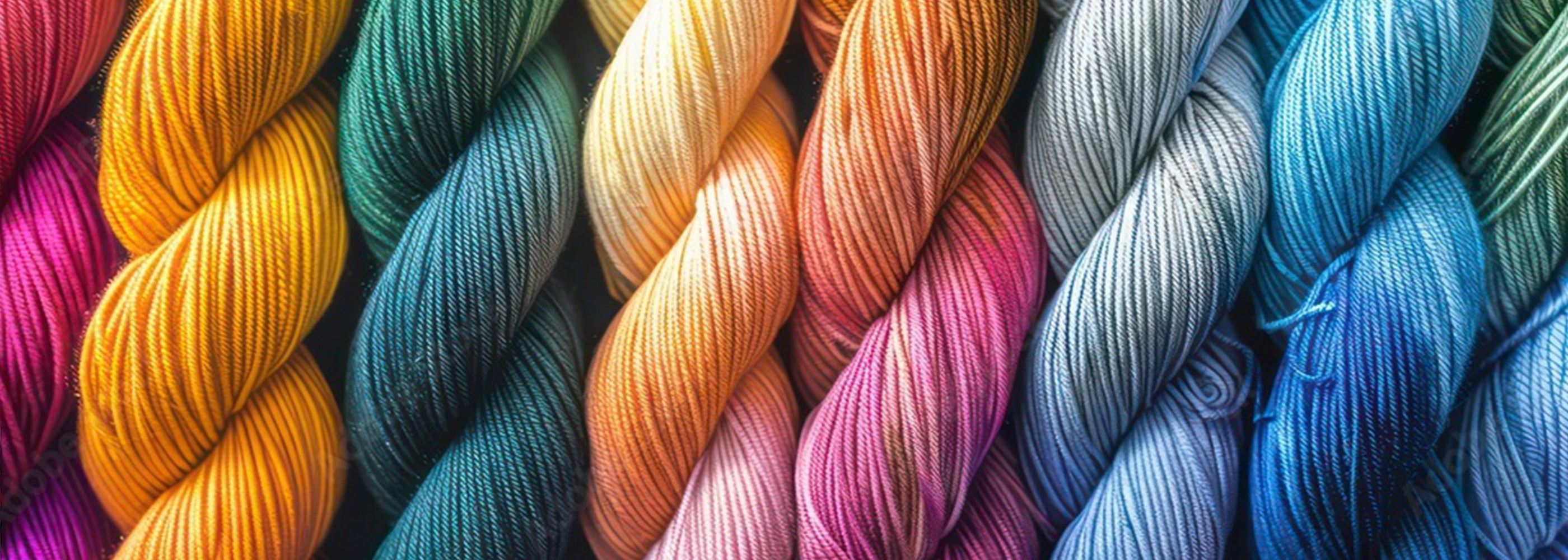 Colorful skeins of yarn in various shades.