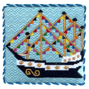 Needlepoint Coaster of a Gasparilla ship