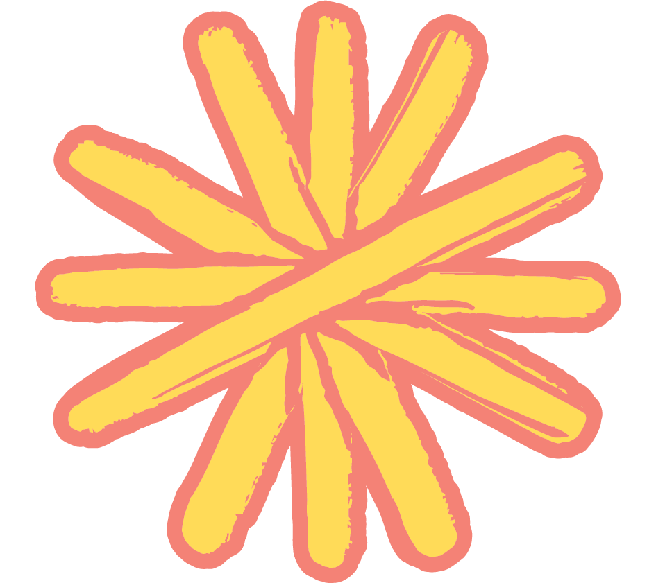 Yellow stitched flower with a salmon outline