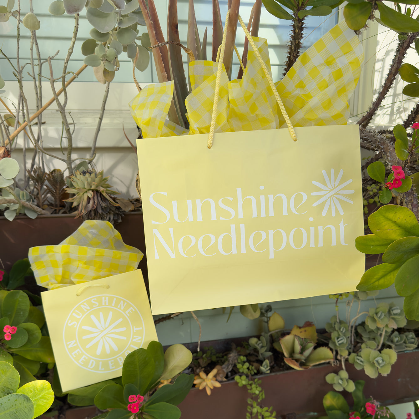 Sunshine Needlepoint yellow shopping bag